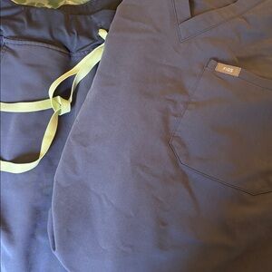 Figs space navy Scrub Set with Light Green Accents